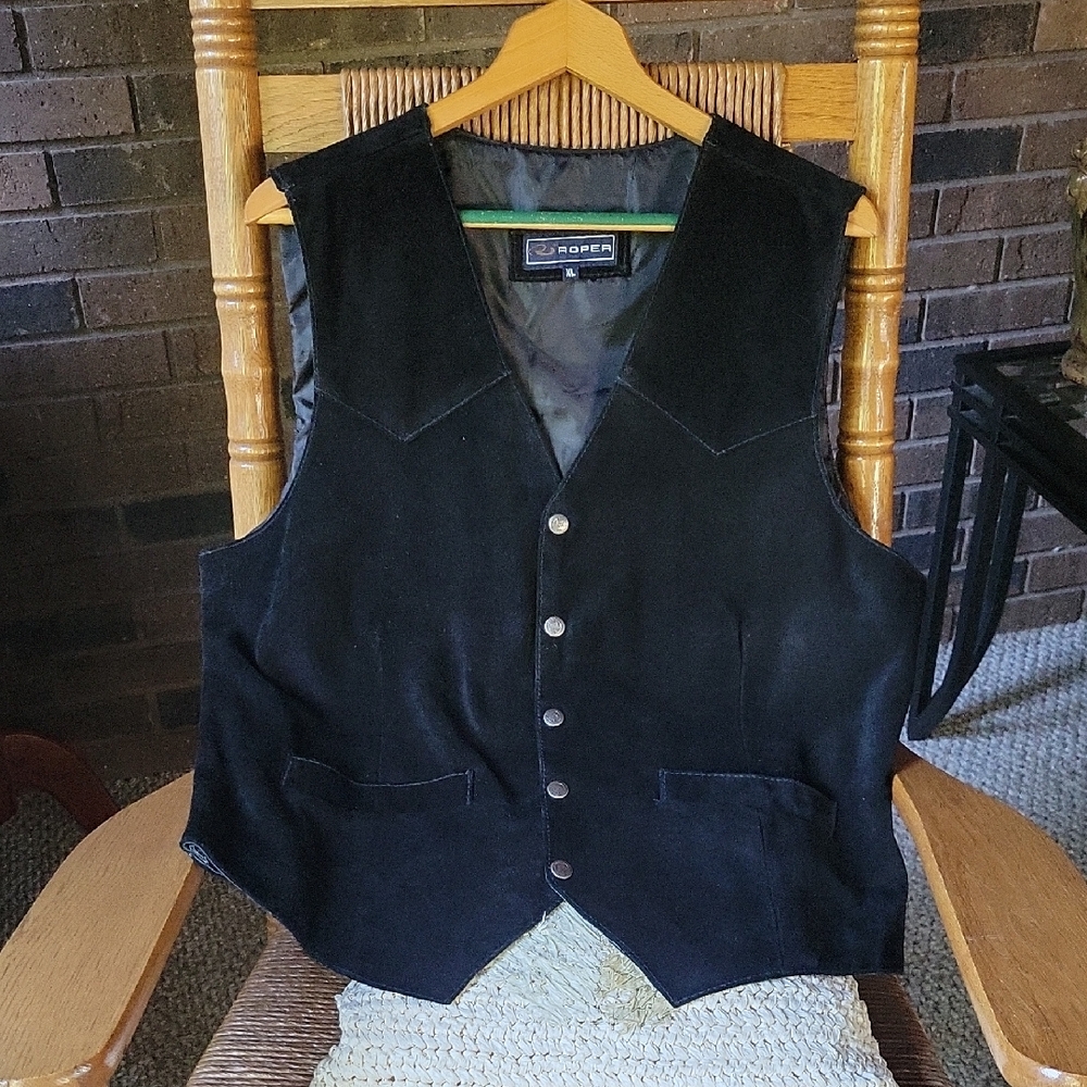 Roper black suede leather vest, size XL